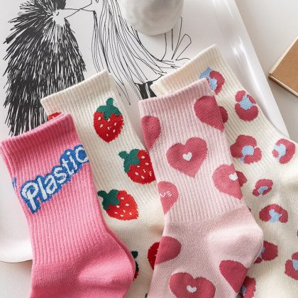 Pink Socks Letter Harajuku Streetwear Socks, 5pair